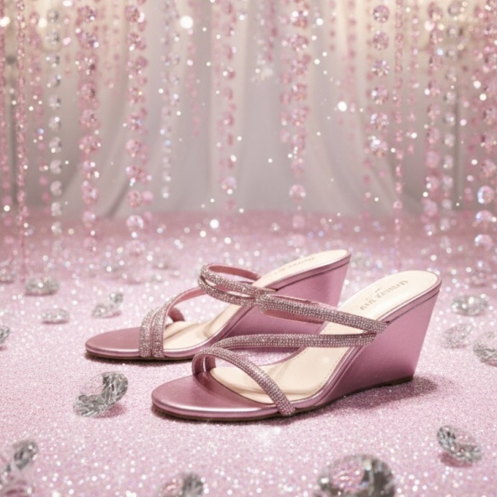 London Fog Pink Crystal Wedges Deserae Size 7.5